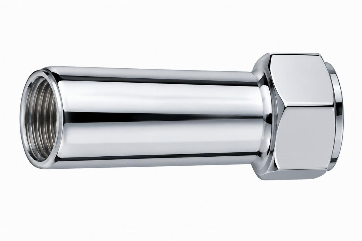 Chrome plated spring rod nut for wide style springer front end side view