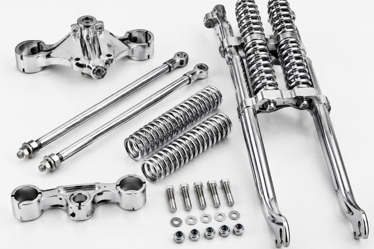 Chrome plated springer spring kit for wide style springer showing springs and rods