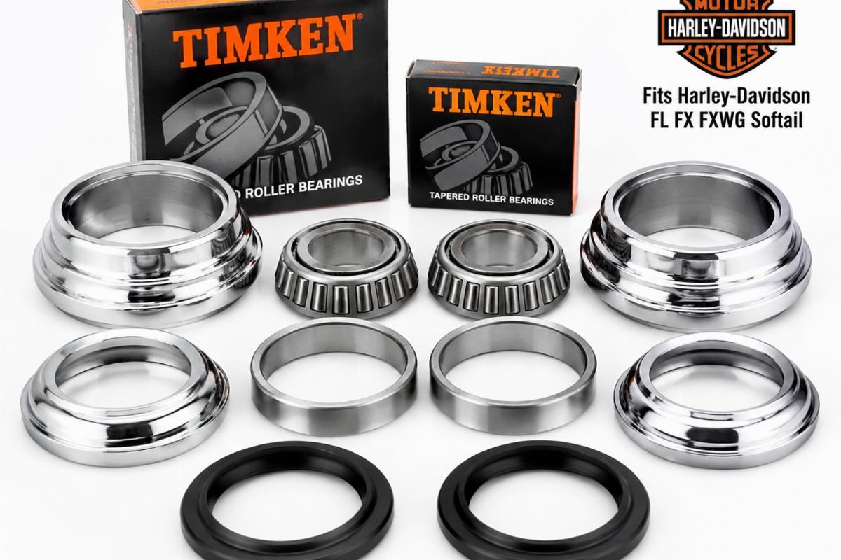 Chrome plated steering head cup kit with Timken bearings for harley-davidson FL FX FXWG Softail