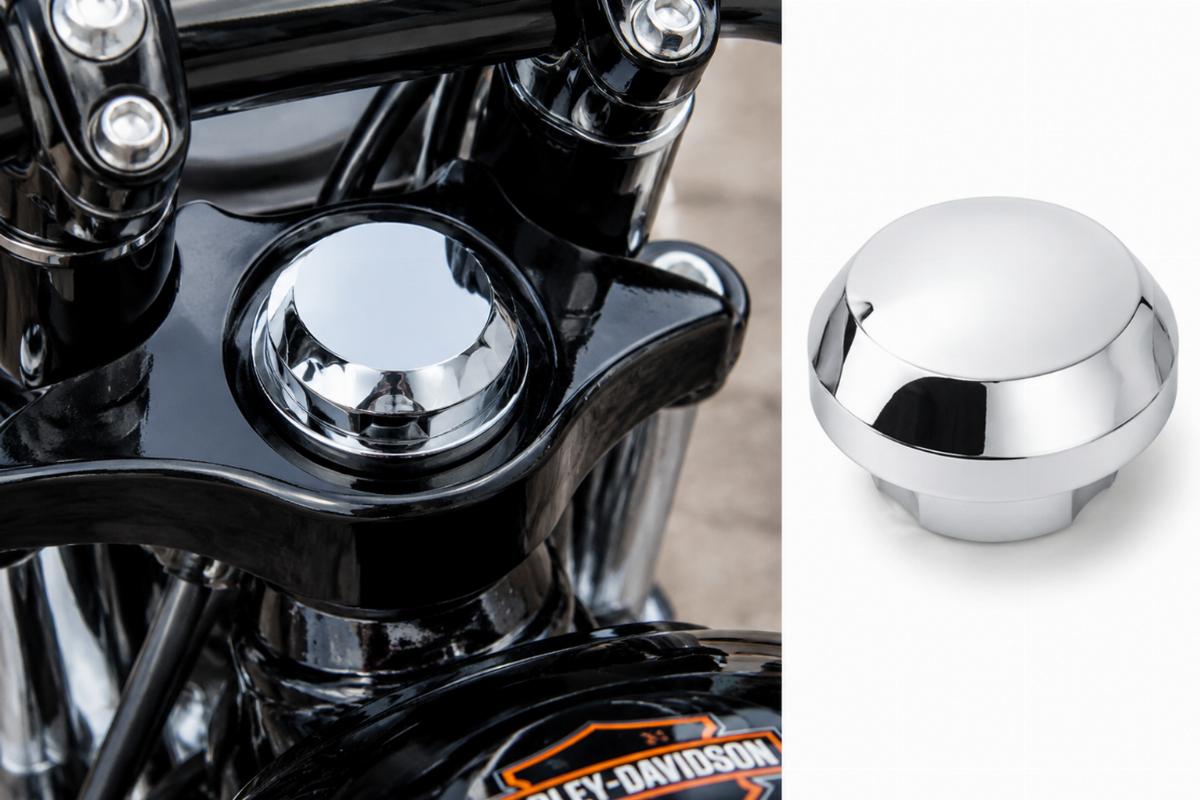 Chrome plated stem bolt cap for harley-davidson front end assembly