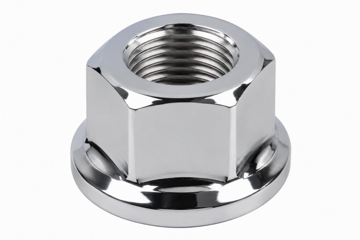 Chrome plated stock style stem nut for big twin front end assembly