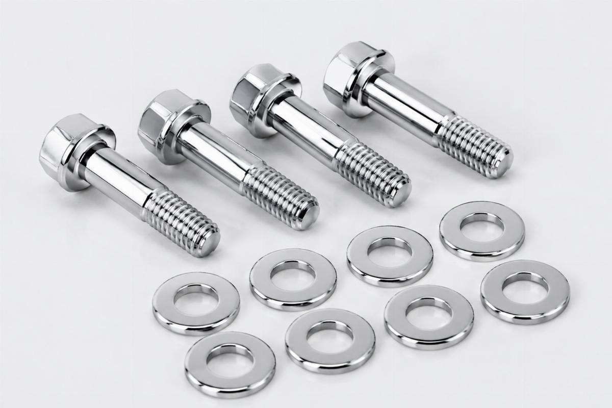 Chrome plated triple clamp pinch bolt and washer set detail