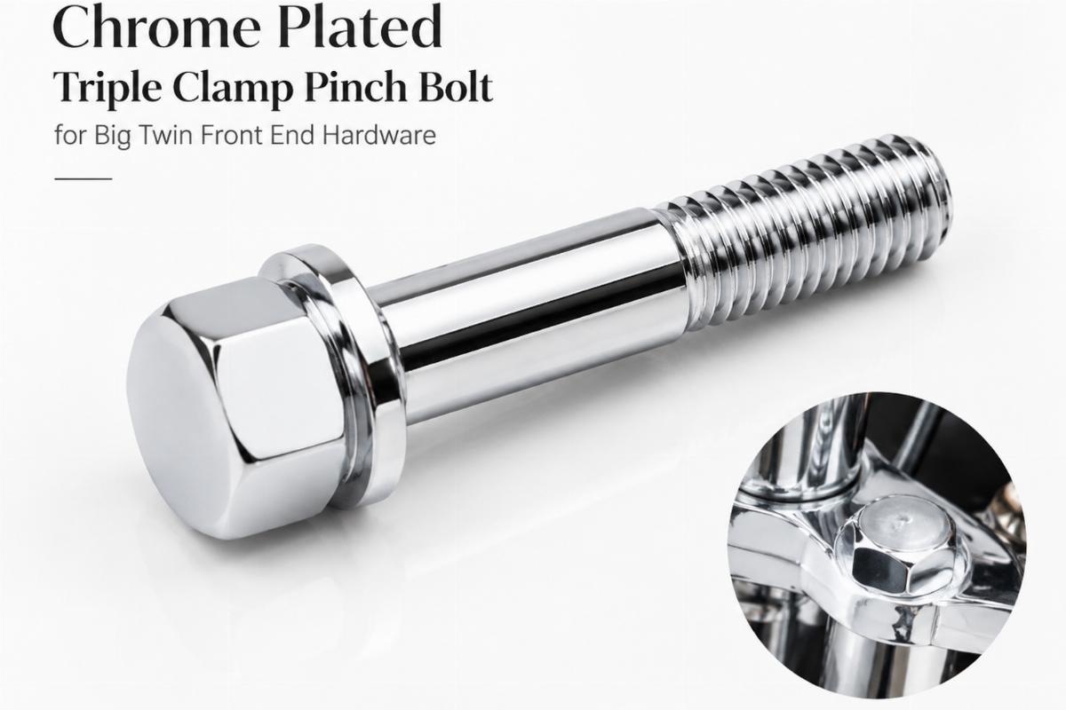 Chrome plated triple clamp pinch bolt for big twin front end hardware