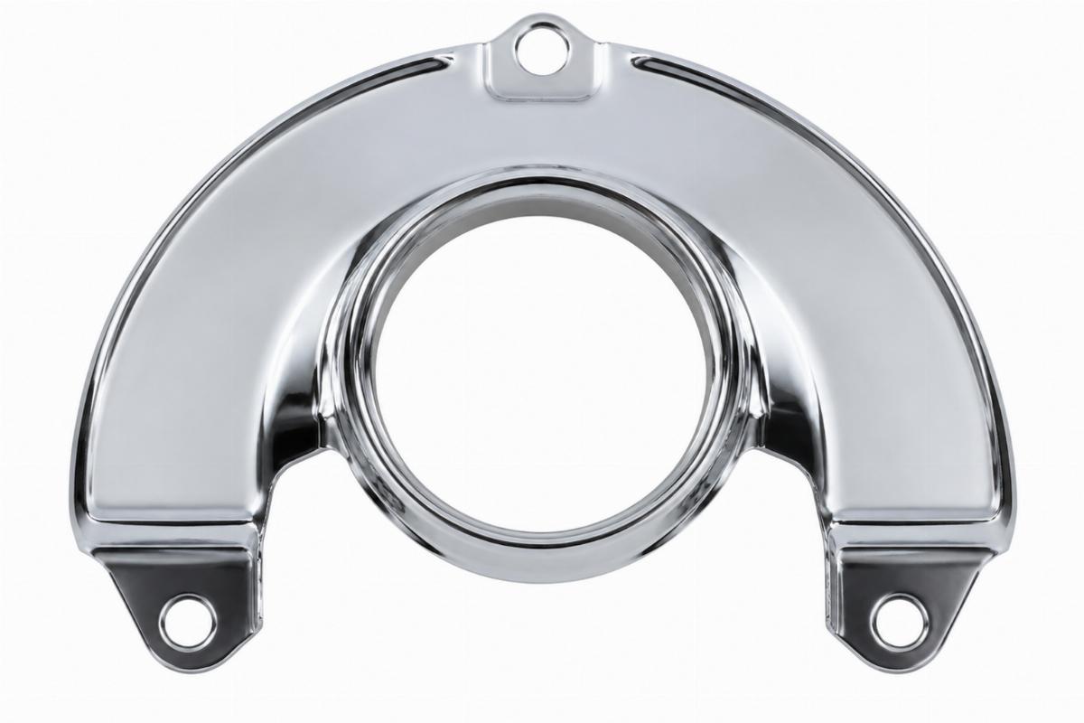 Chrome plated upper bearing dust shield for big twin front view