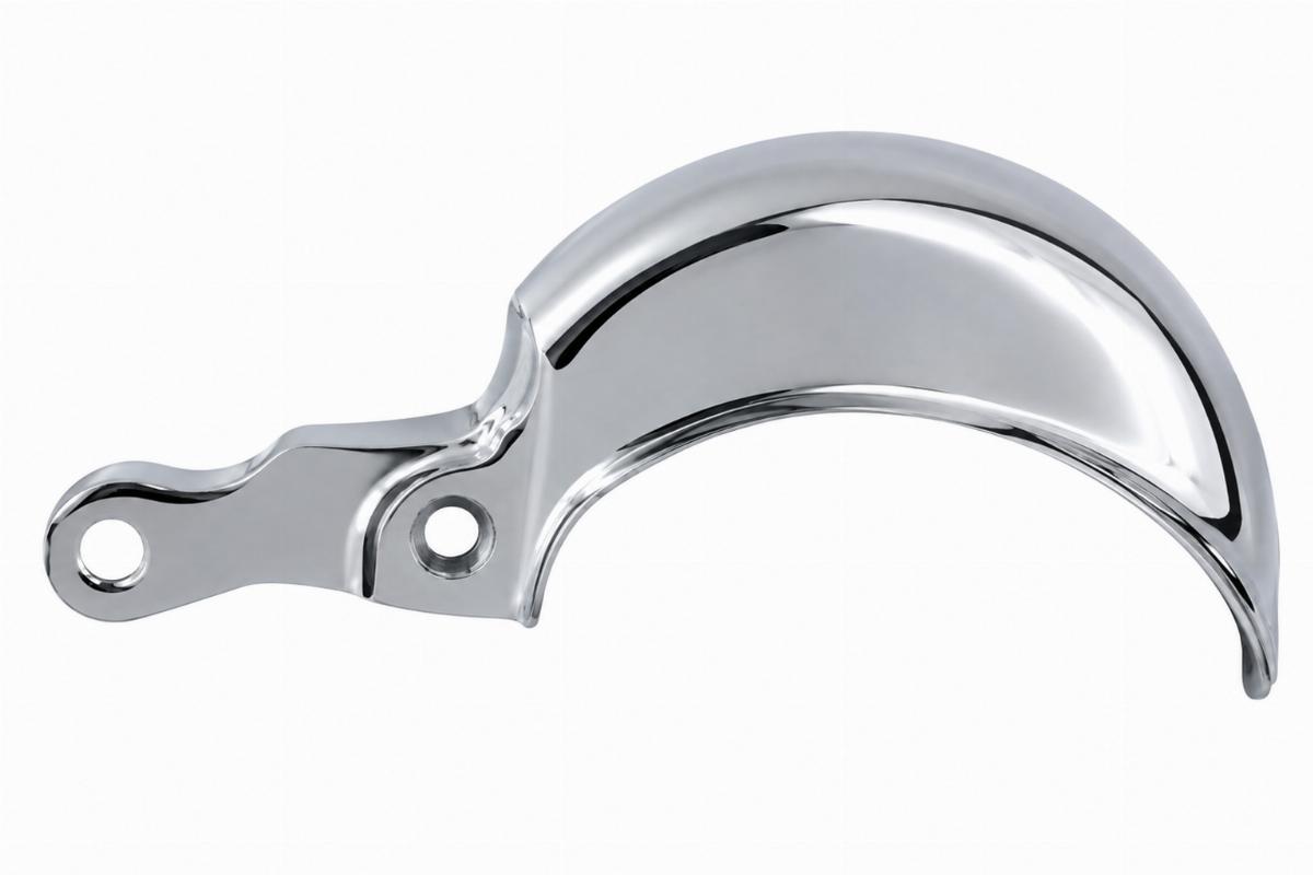 Chrome plated upper bearing dust shield for big twin side view