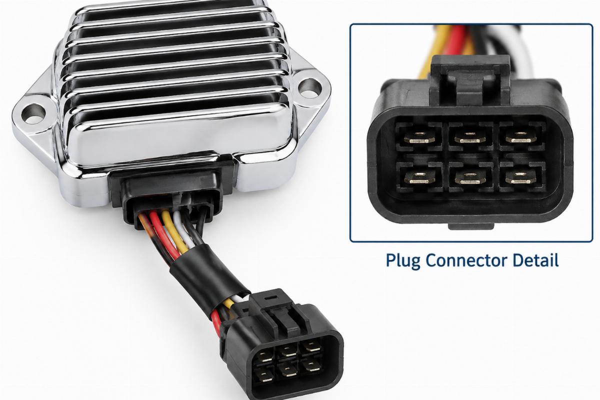 Chrome regulator rectifier for flt showing plug connector detail