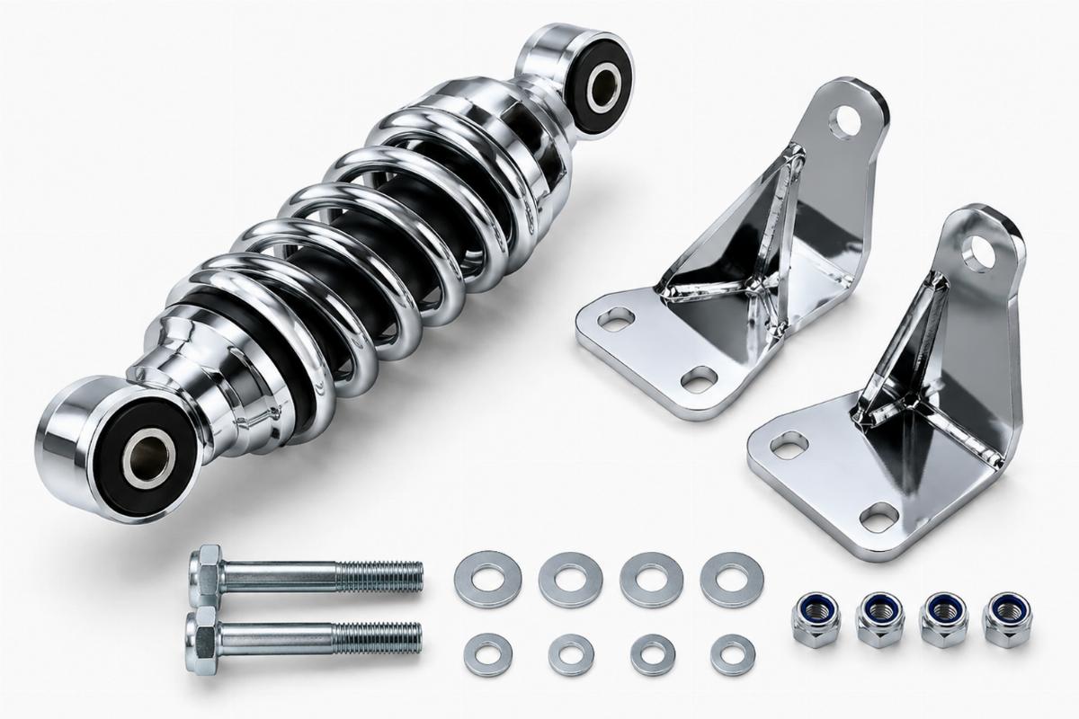 chrome shock mount hardware and mounting brackets