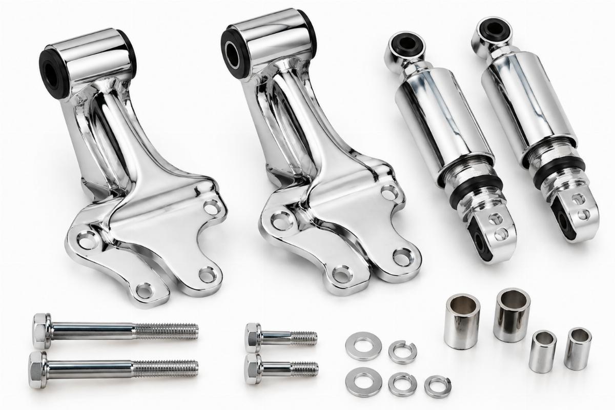 chrome shock mount kit for springer front ends in chrome finish