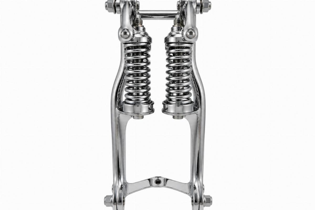 Chrome spring fork rocker kit for custom springers front view