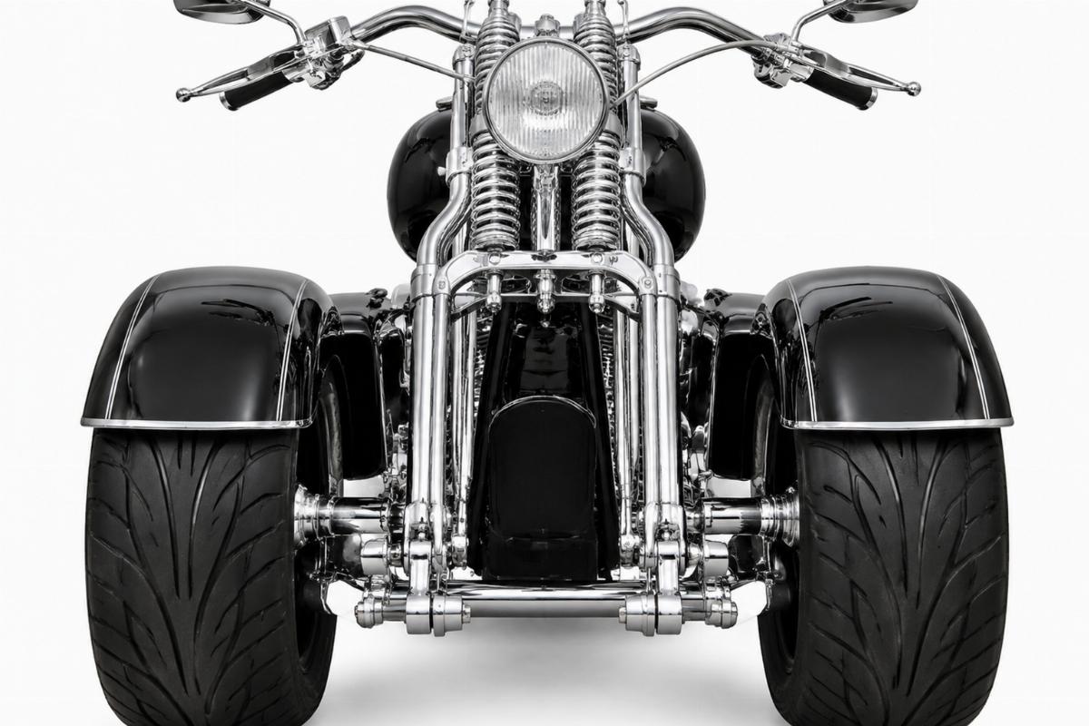 Chrome springer fork +6" over stock wide body front end view