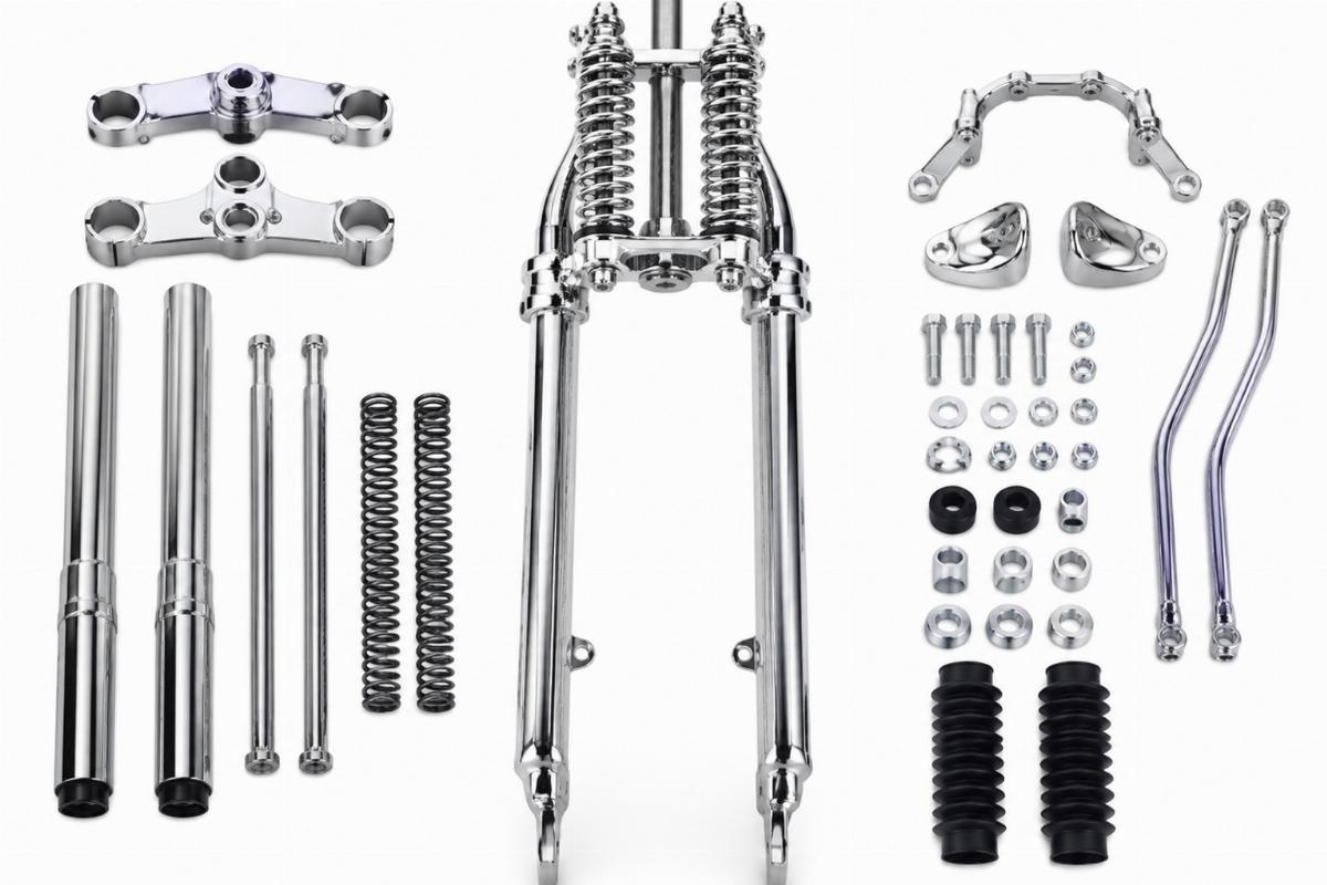 Chrome springer fork assembly kit for harley-davidson front view