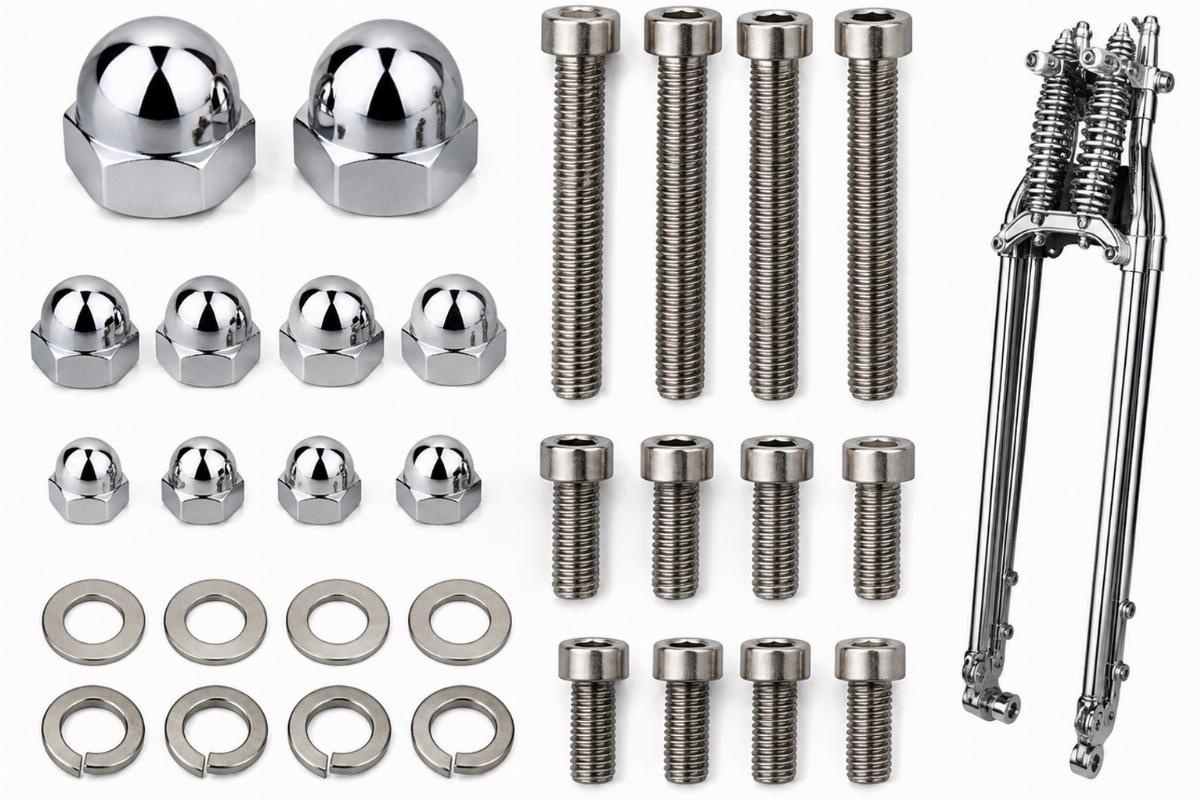 Chrome springer fork shock hardware kit including allen bolts and acorn nuts