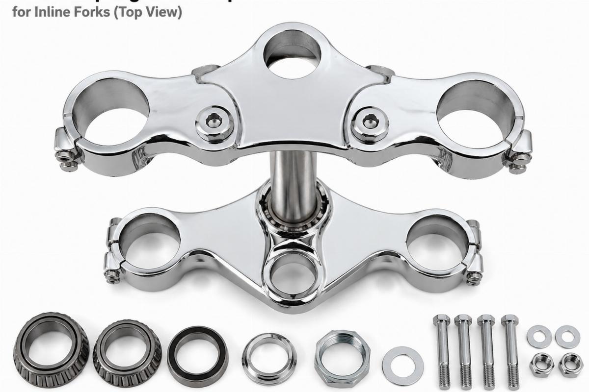 Chrome springer fork triple tree kit for inline forks top view