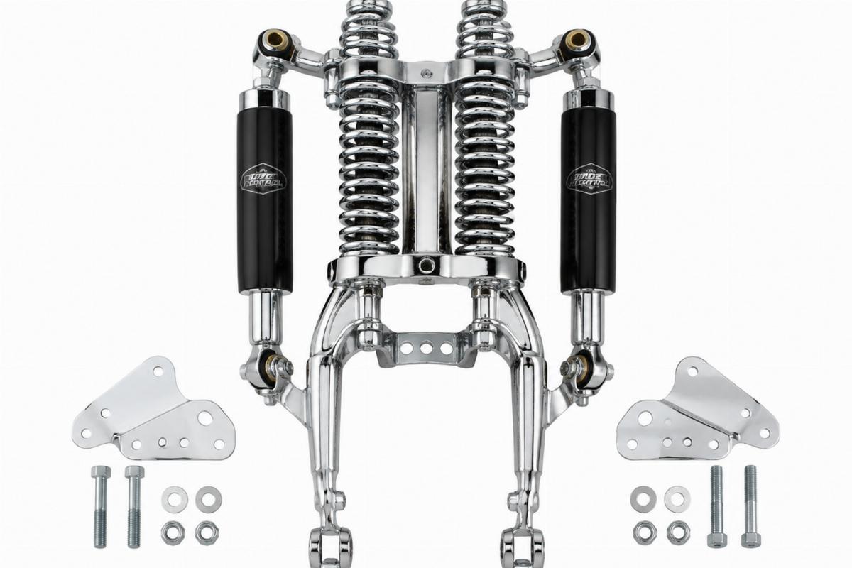 Chrome springer ride control shock kit for vintage style springers front view