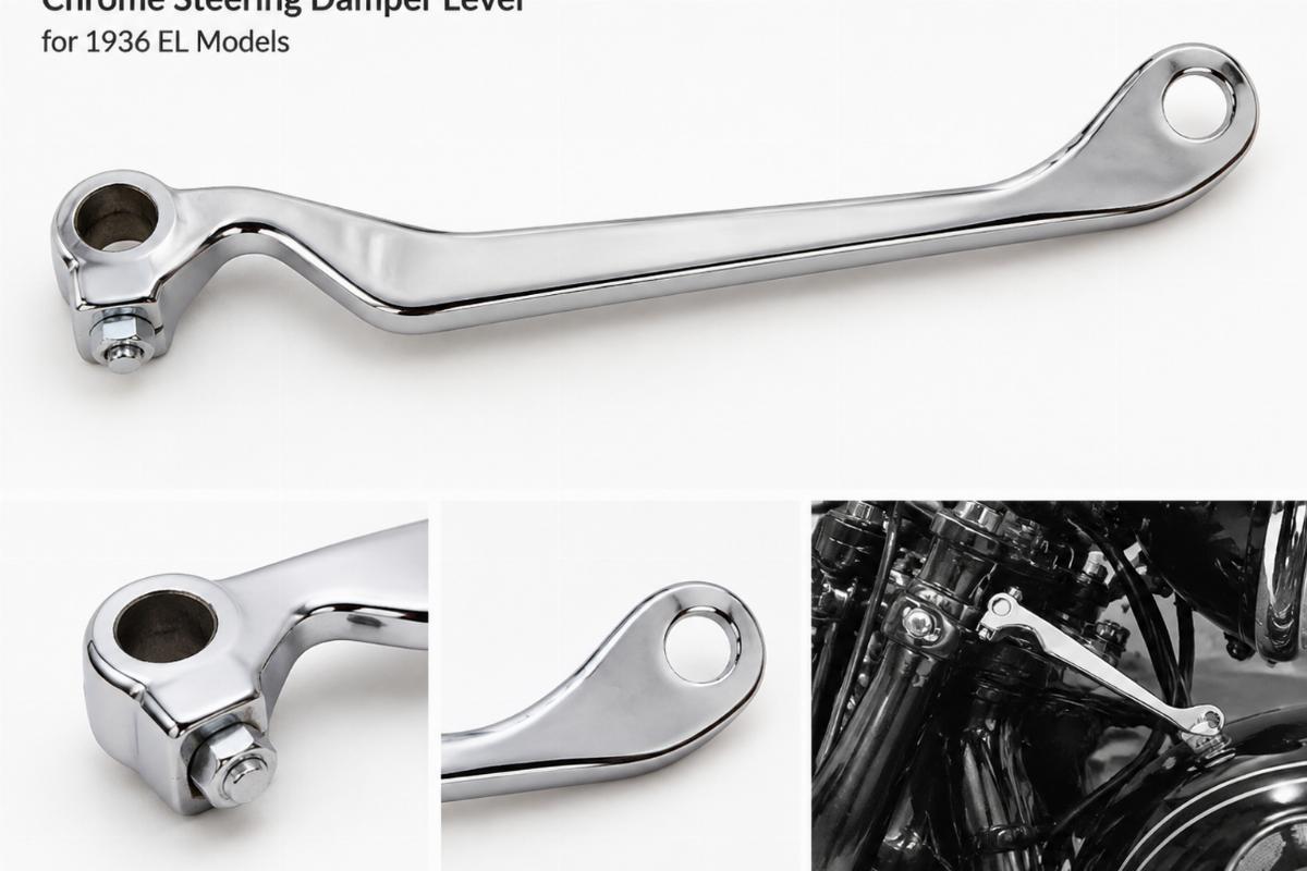 Chrome steering damper lever for 1936 el models showing unique shape