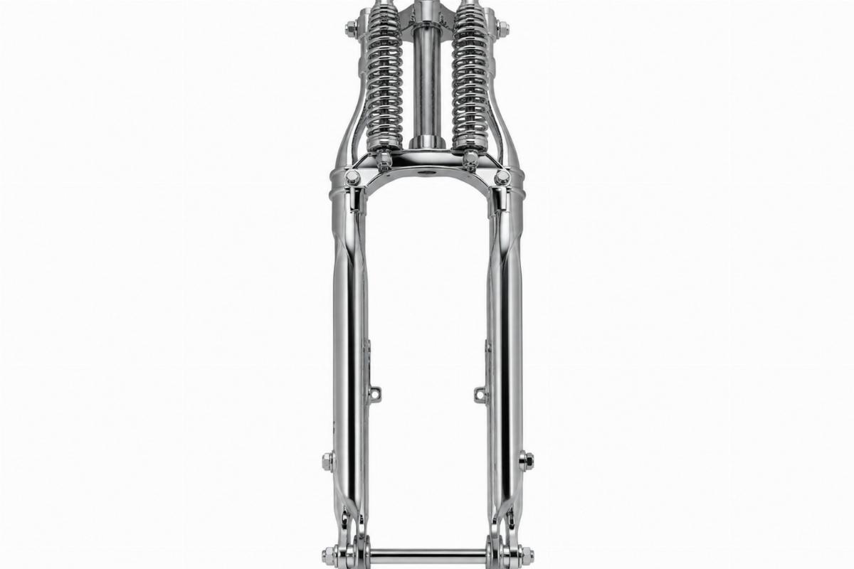 Chrome wide spring fork assembly for harley-davidson front view