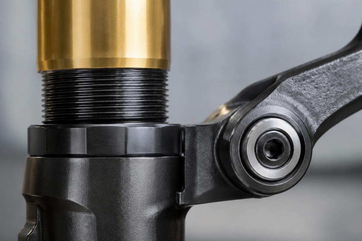 Close-up of 1/2 x 20 fork leg thread and non-offset right rocker