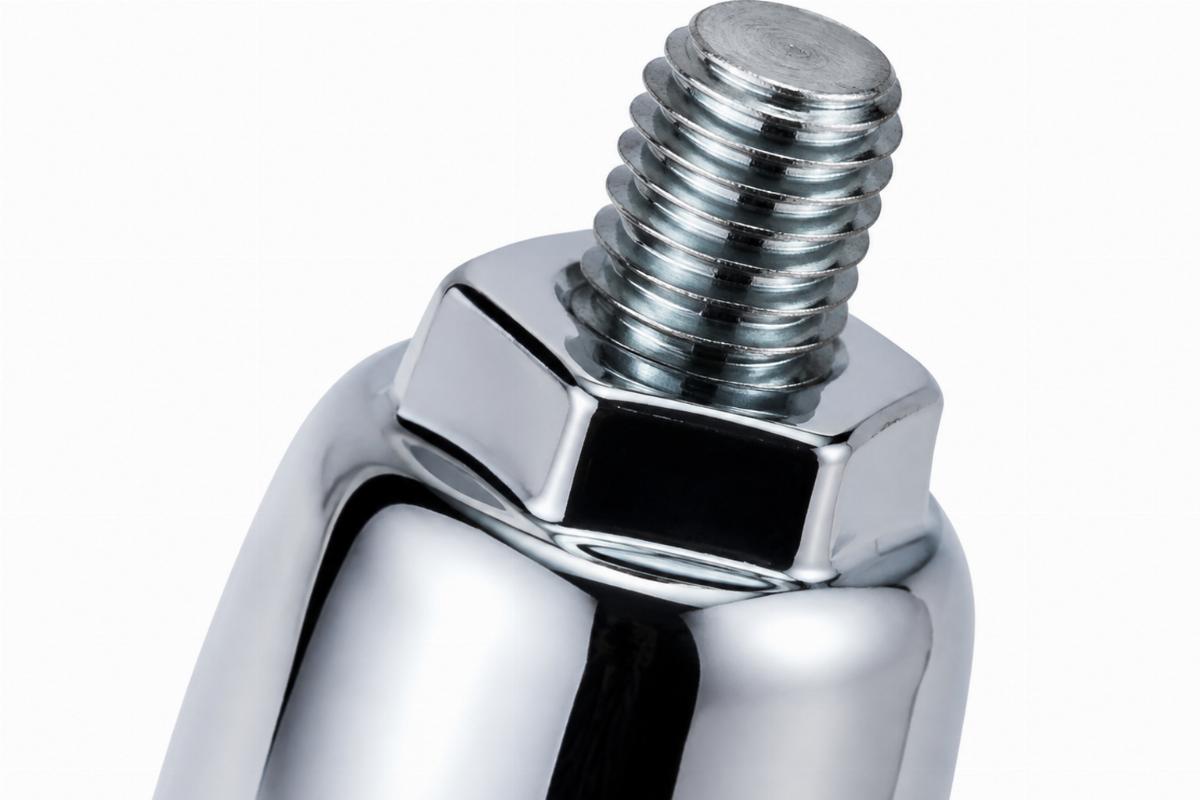 Close up of 1/4-20 stud thread on chrome stem nut cover
