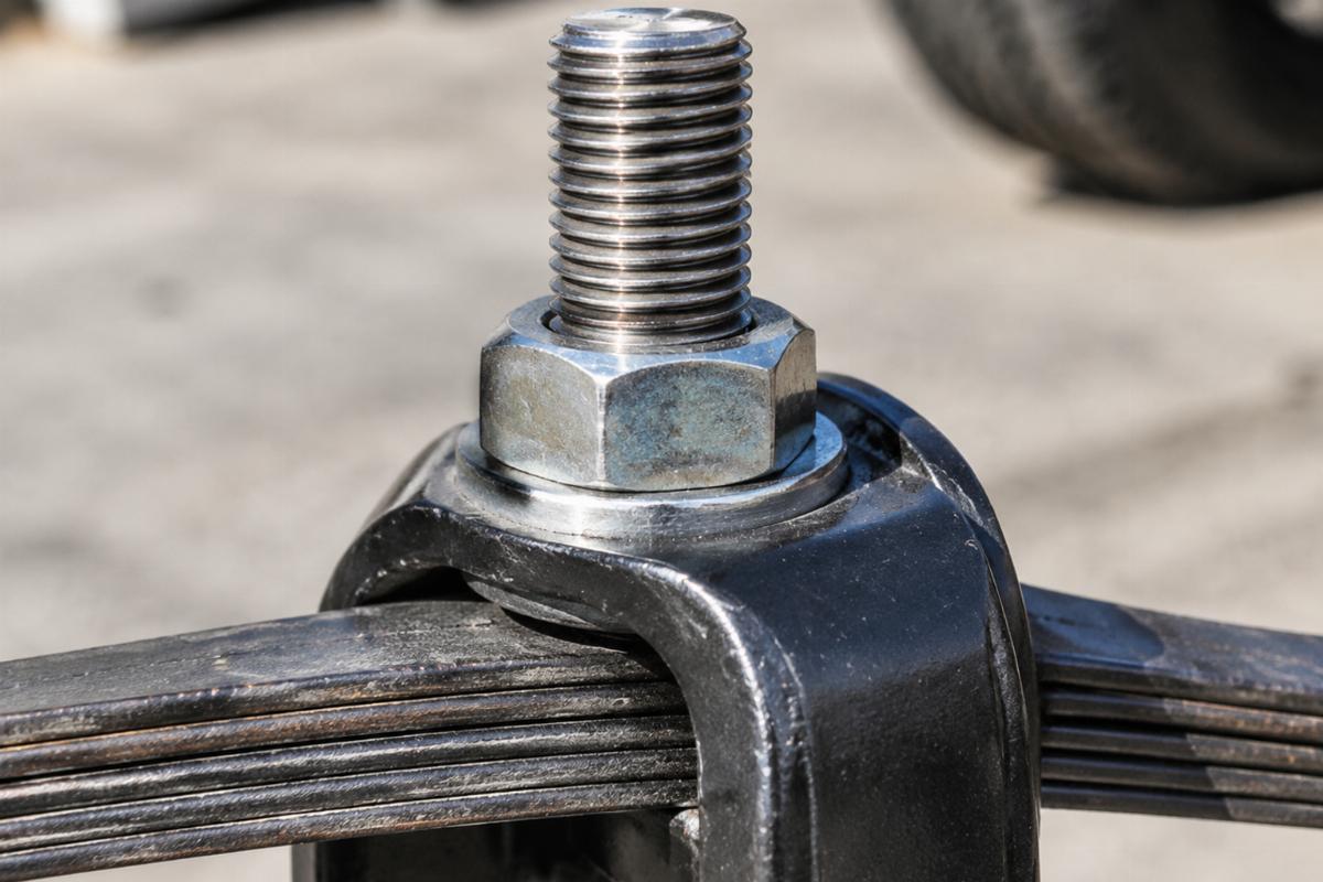 Close up of 1 inch x 24 stem thread and top crown nut on leaf spring fork