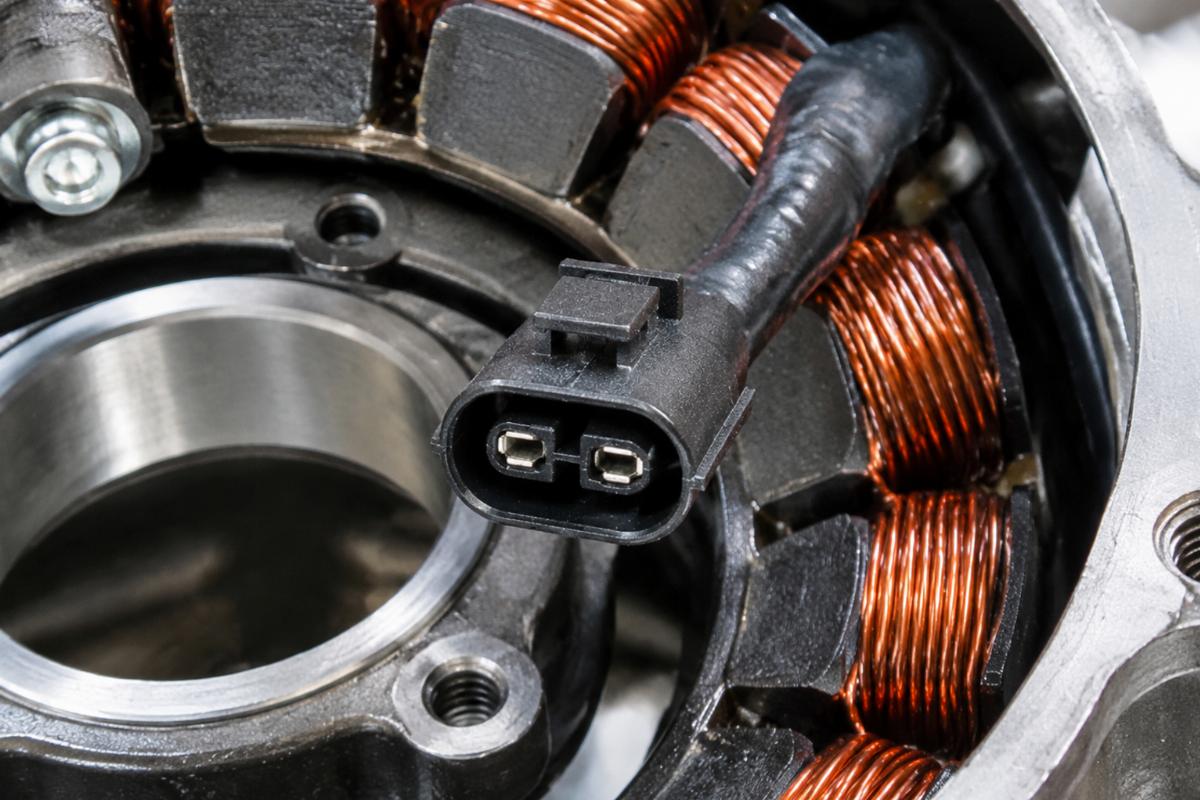 Close-up of 2 Pin Female Plug on alternator stator for big twin softail dyna