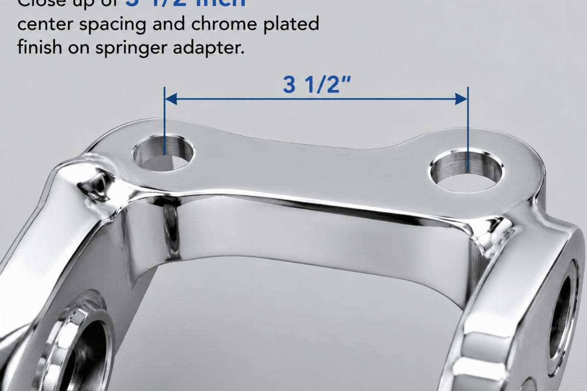 Close up of 3 1/2 inch center spacing and chrome plated finish on springer adapter
