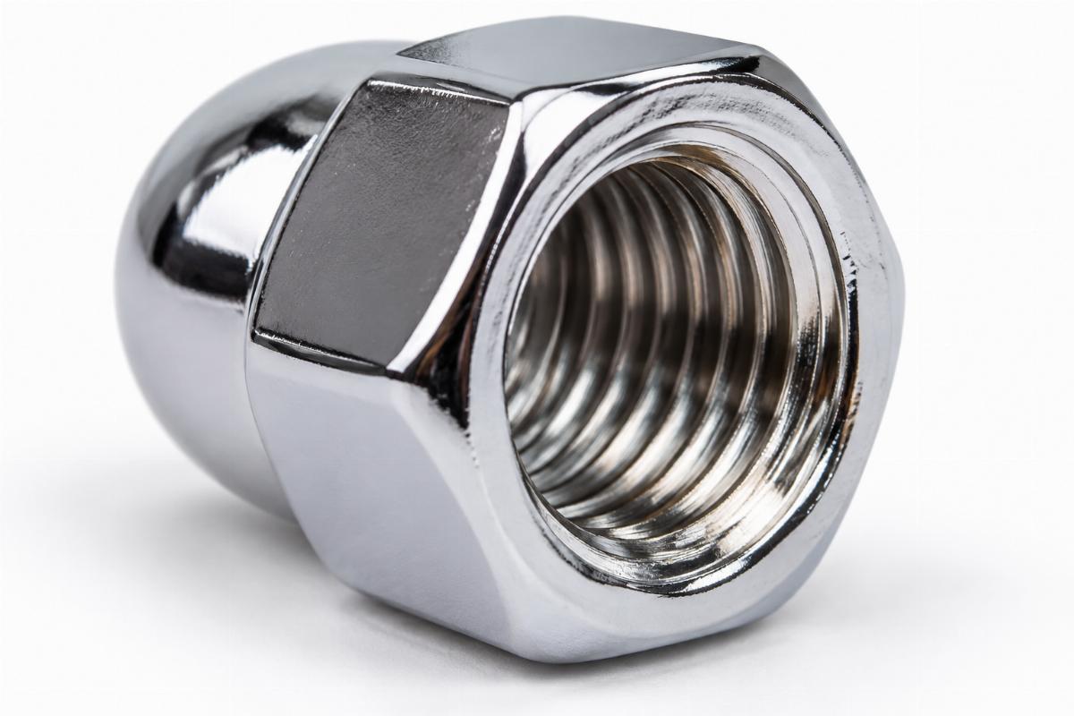 Close up of 7/8-24 I.D. thread on chrome plated acorn nut