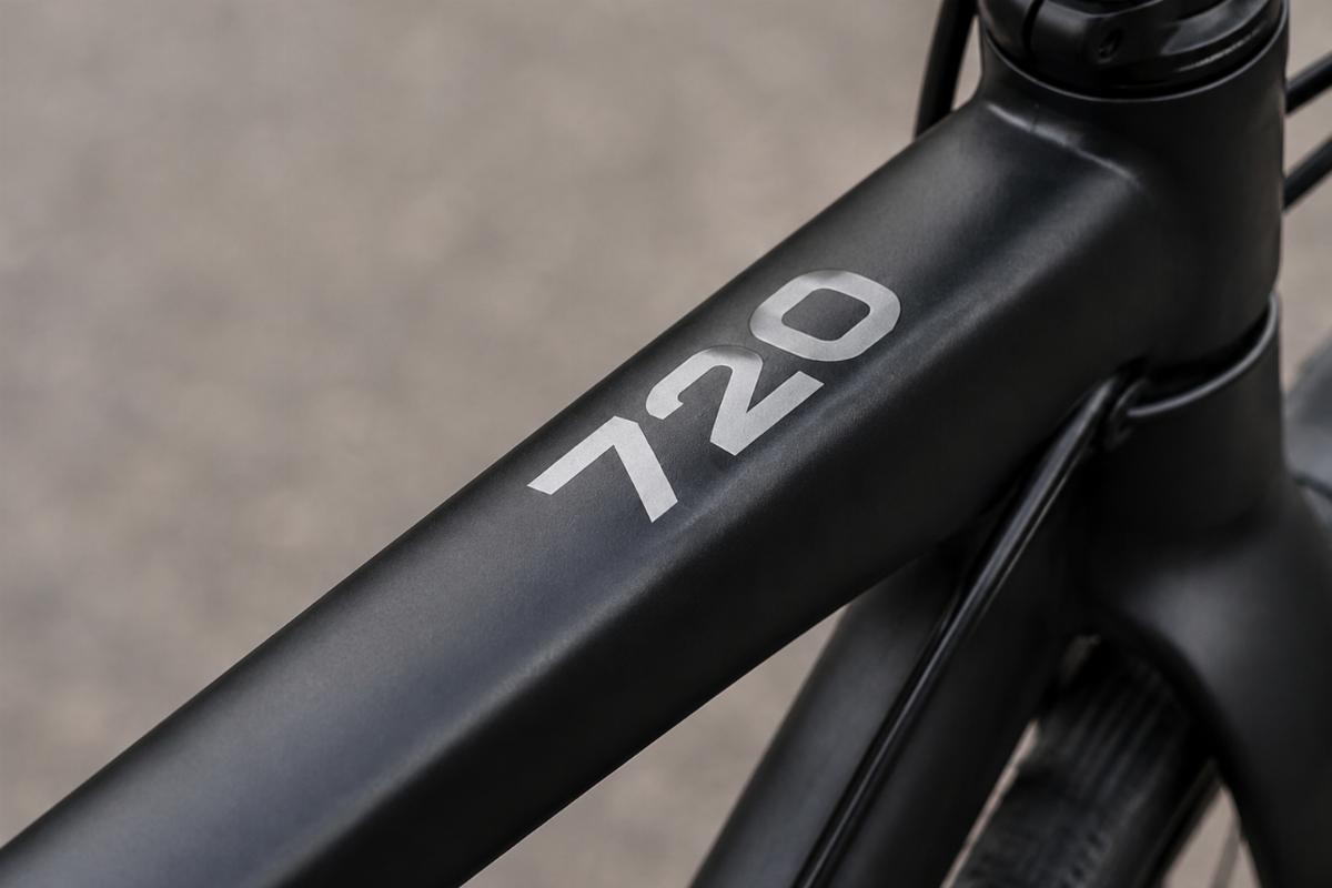 Close up of black finish and painted numbers on the top tube