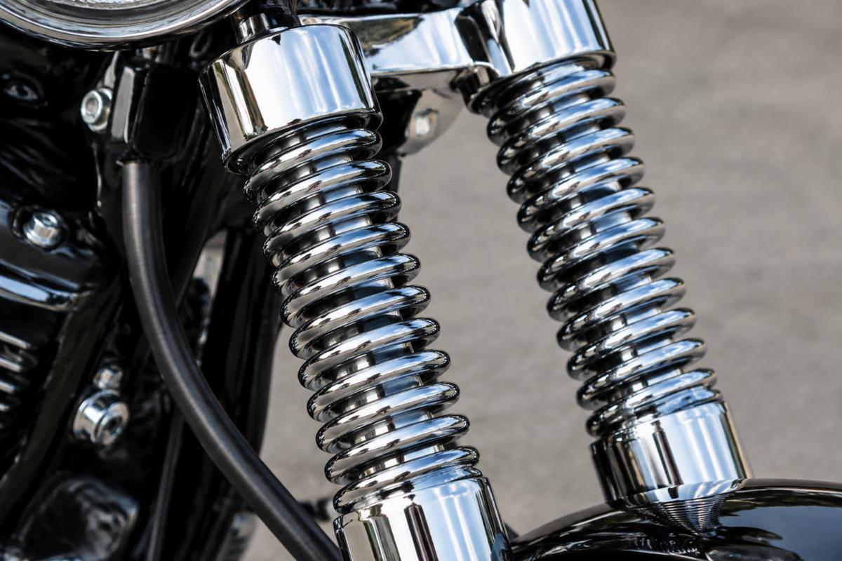 Close up of chrome finish on spring fork spring cover set