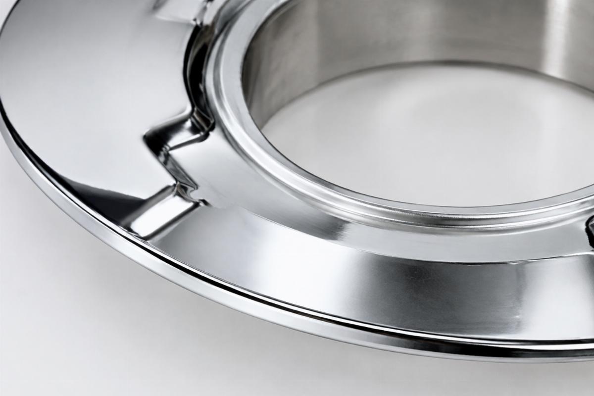 Close up of chrome plated lower bearing dust shield edge and inner diameter