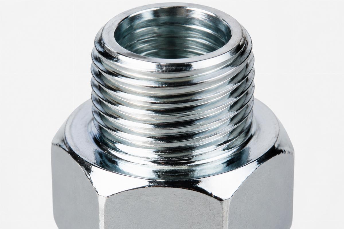 Close up of chrome plated threads on stock style stem nut