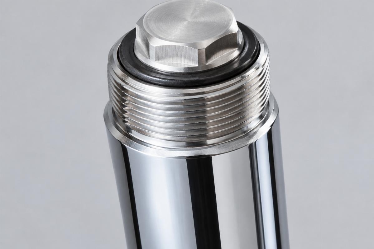 Close up of hard chrome finish and top plug threads on 35mm fork tube