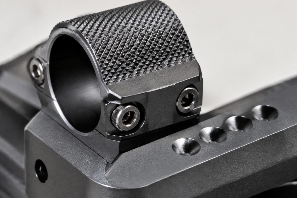 Close up of knurled riser clamp area and dimpled wiring holes