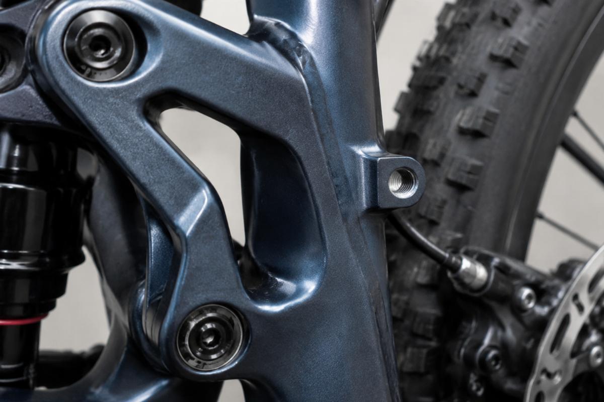 Close up of offset left side rocker and brake boss