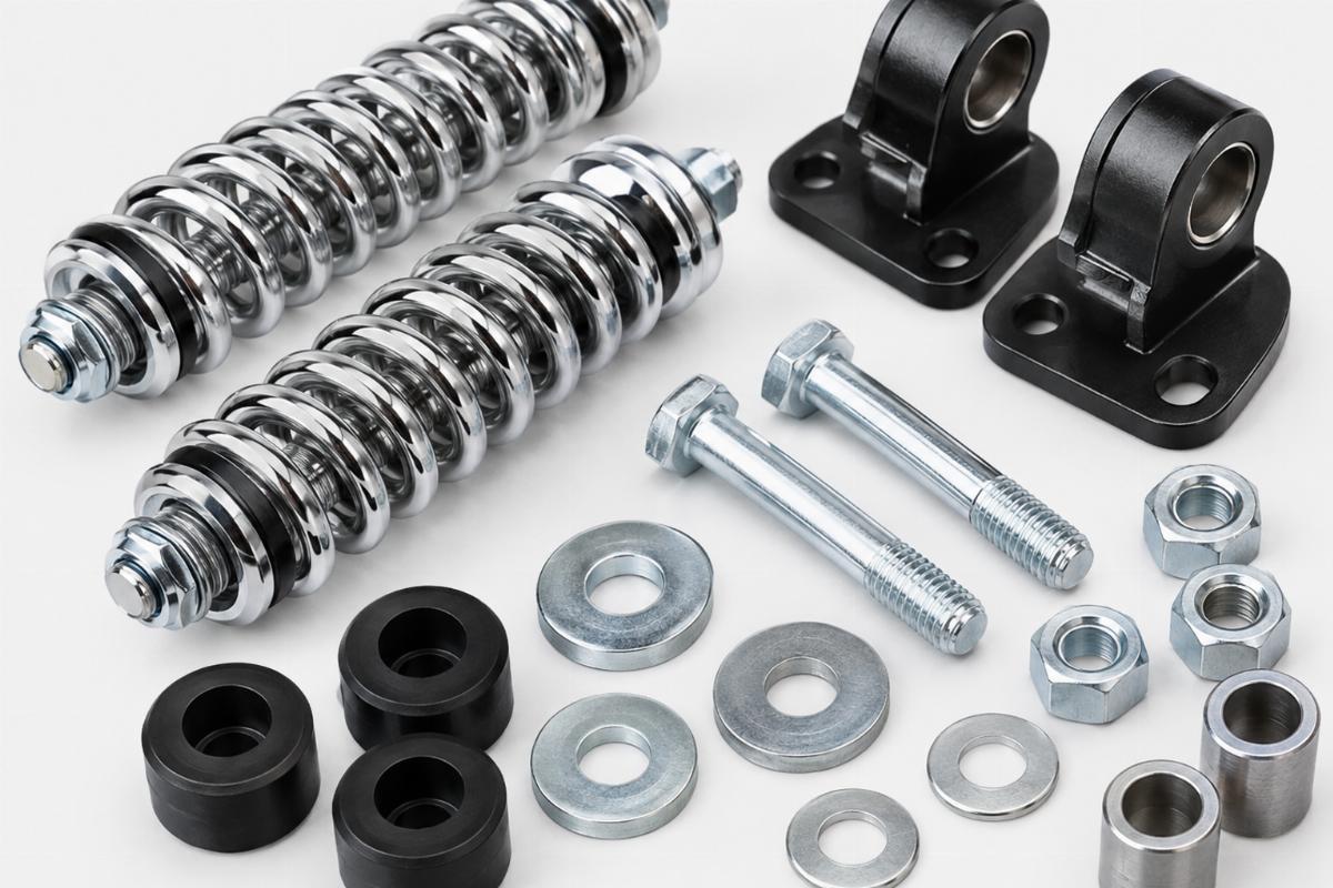 close up of spring kit for custom springers mounting hardware