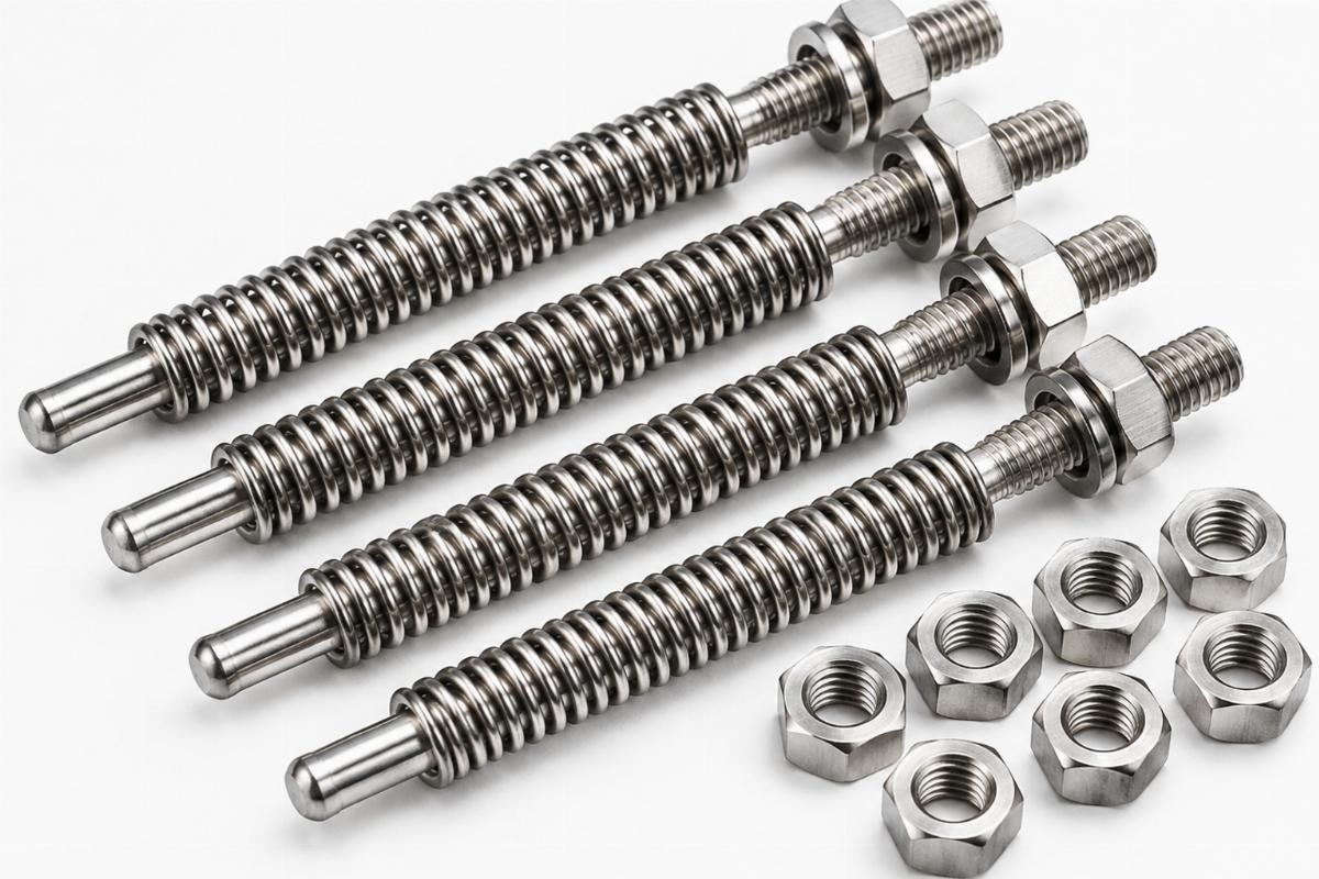 Close up of springer rods and nuts included in the hardware kit