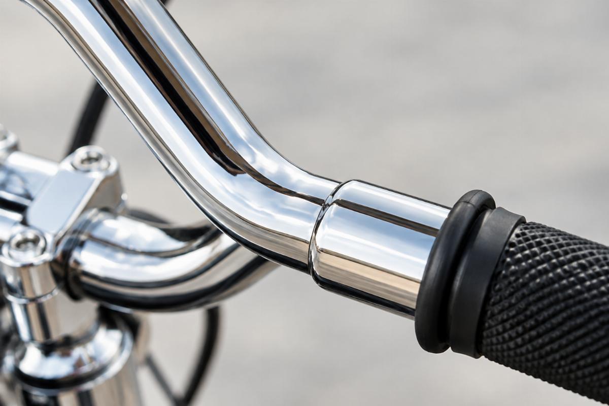 Close up of swaged transitions and chrome plating on handlebars