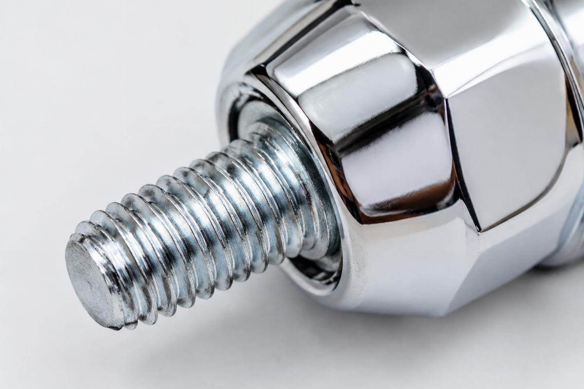 Close up of the 1/4-20 stud thread and chrome plated finish on the stem nut cover