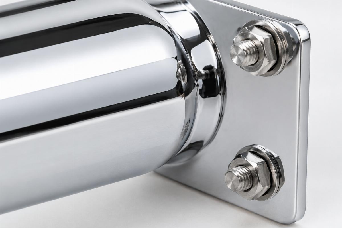 Close up of the chrome plated finish and mounting hardware