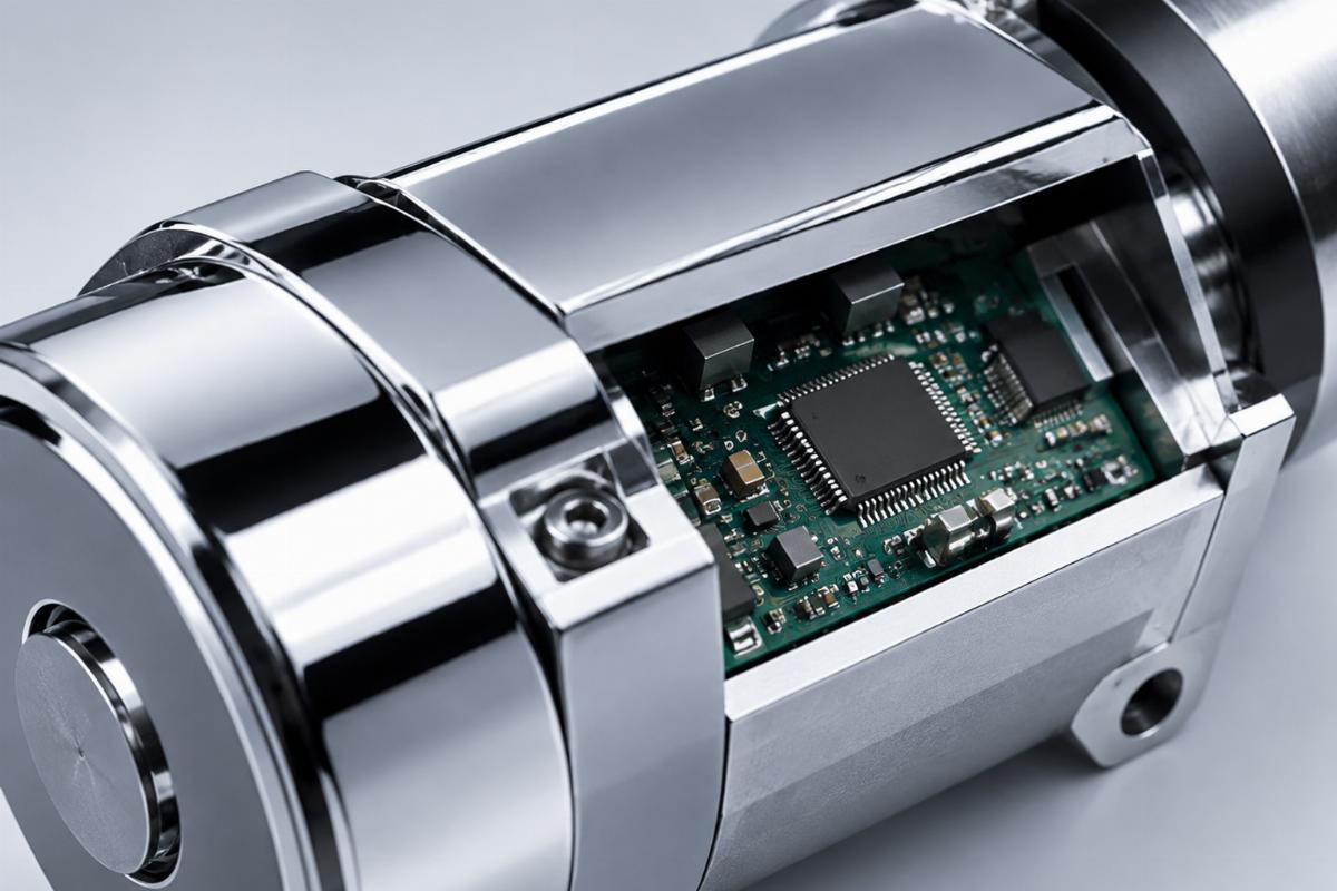 Close up of the chrome plated finish and solid state circuitry housing