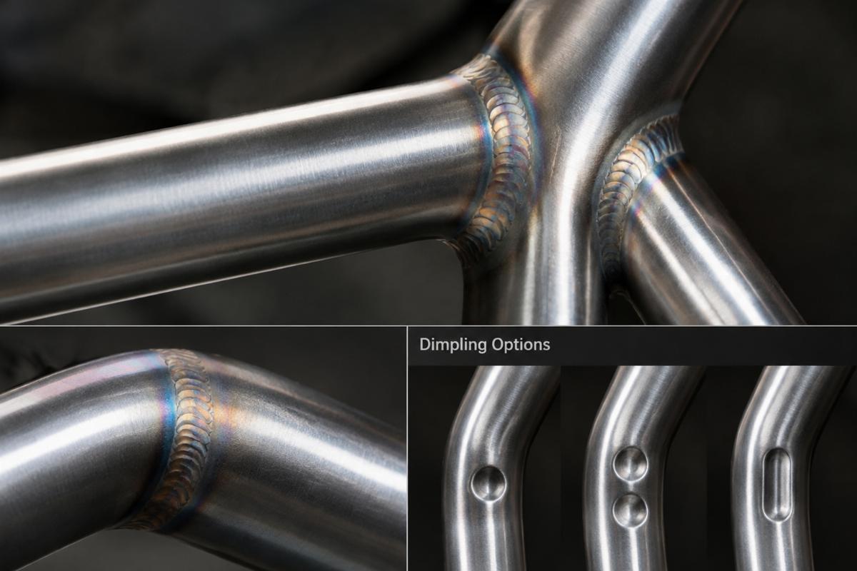 Close up of TIG welded joints and dimpling options on handlebar tubing