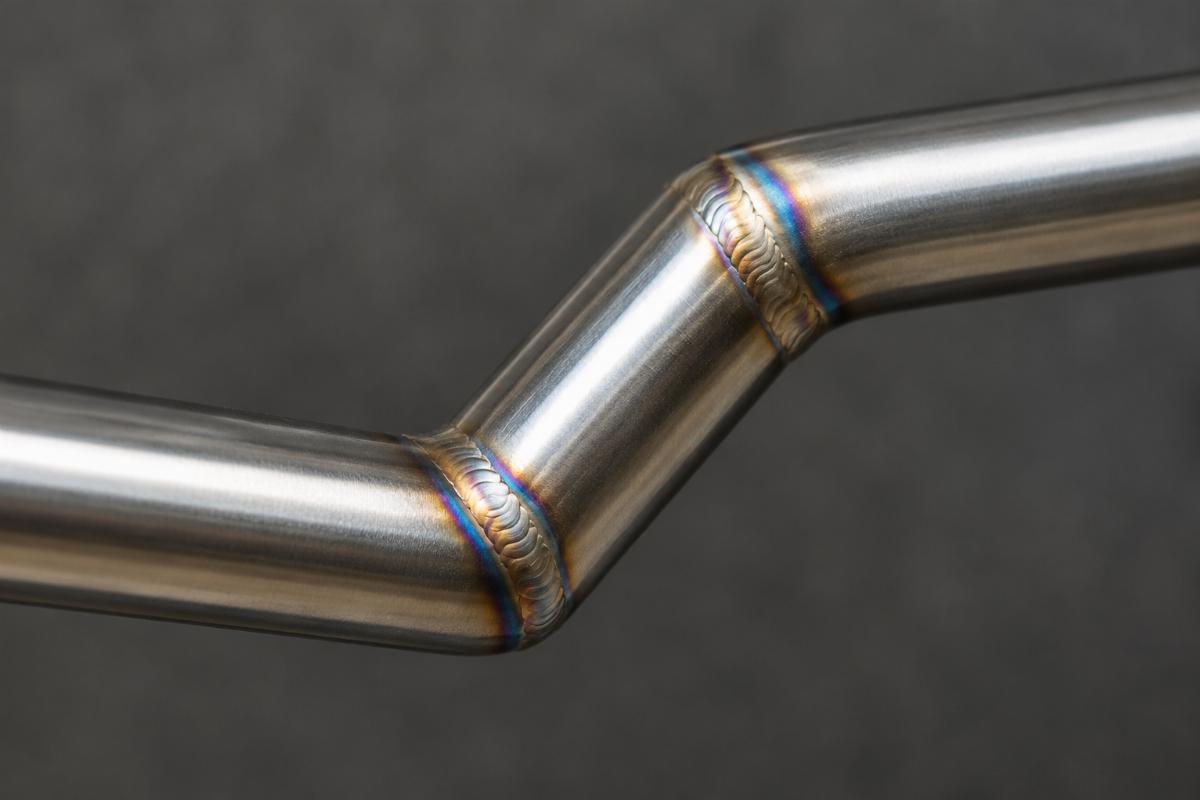 Close-up of TIG welded miter joints on the 1" Slant Z handlebar