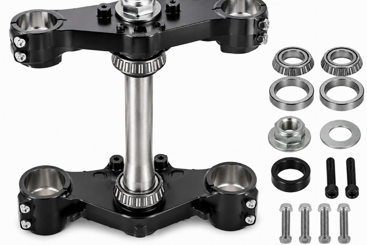 Close up of triple tree stem and original fittings included in kit