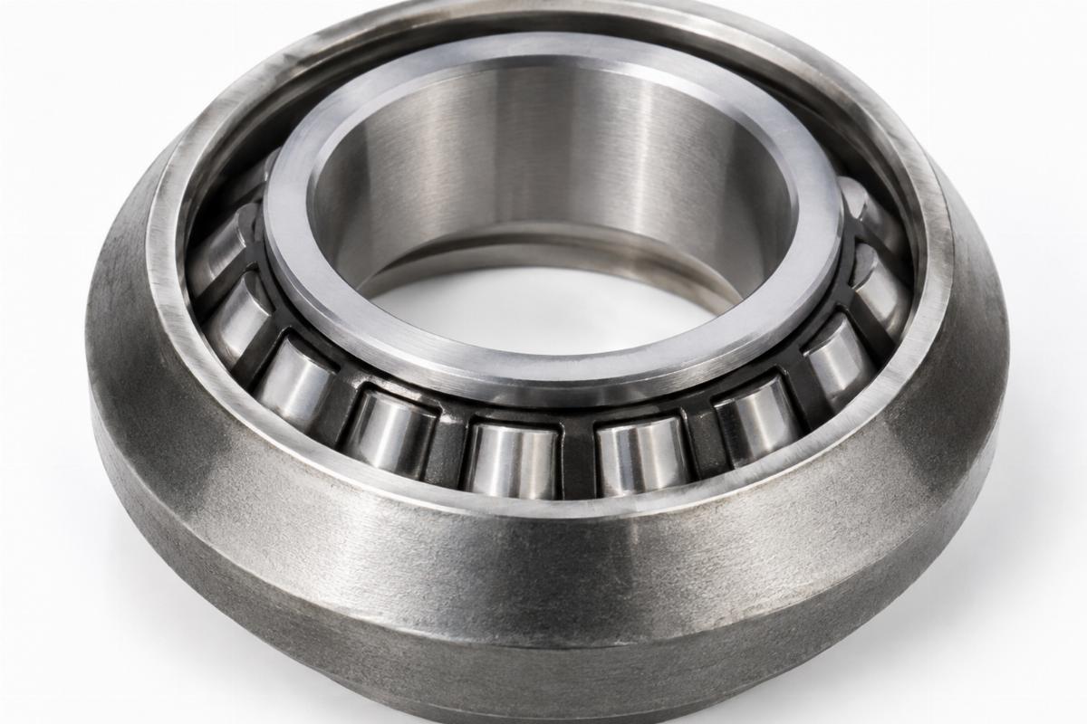 Close up view of a 1 inch steel fork neck cup bearing motorcycle aftermarket part showing the inner race
