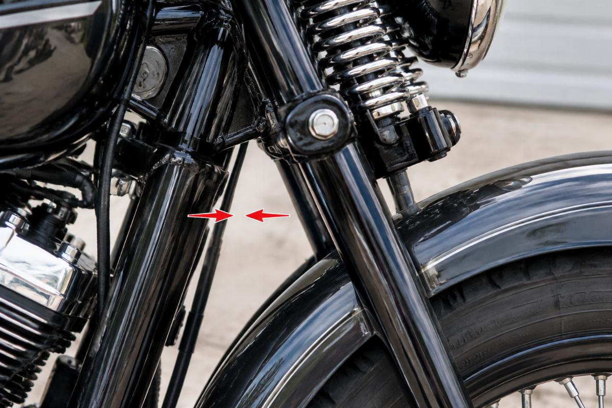 Close-up view of a springer front end showing potential clearance issues with the frame and fender