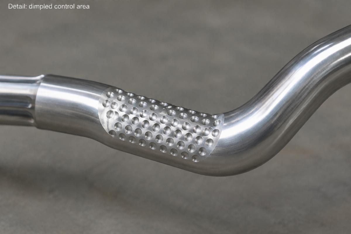 CNC-mandrel bent 1 inch handlebar detail showing dimpled control area