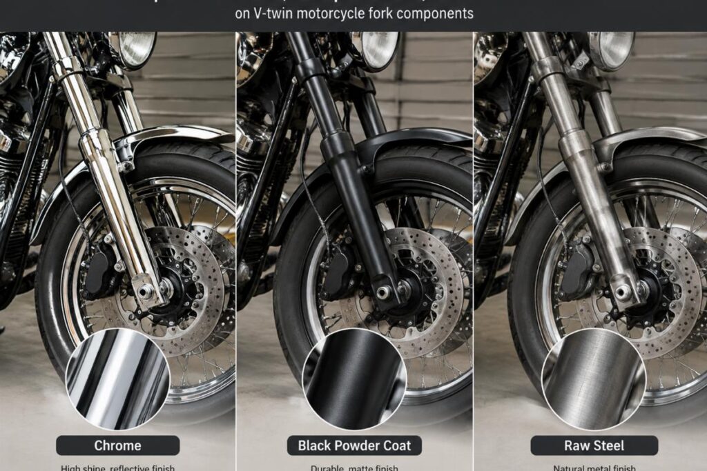 Wholesale Motorcycle Parts: Chrome vs Black Powder Coat vs Raw Finish