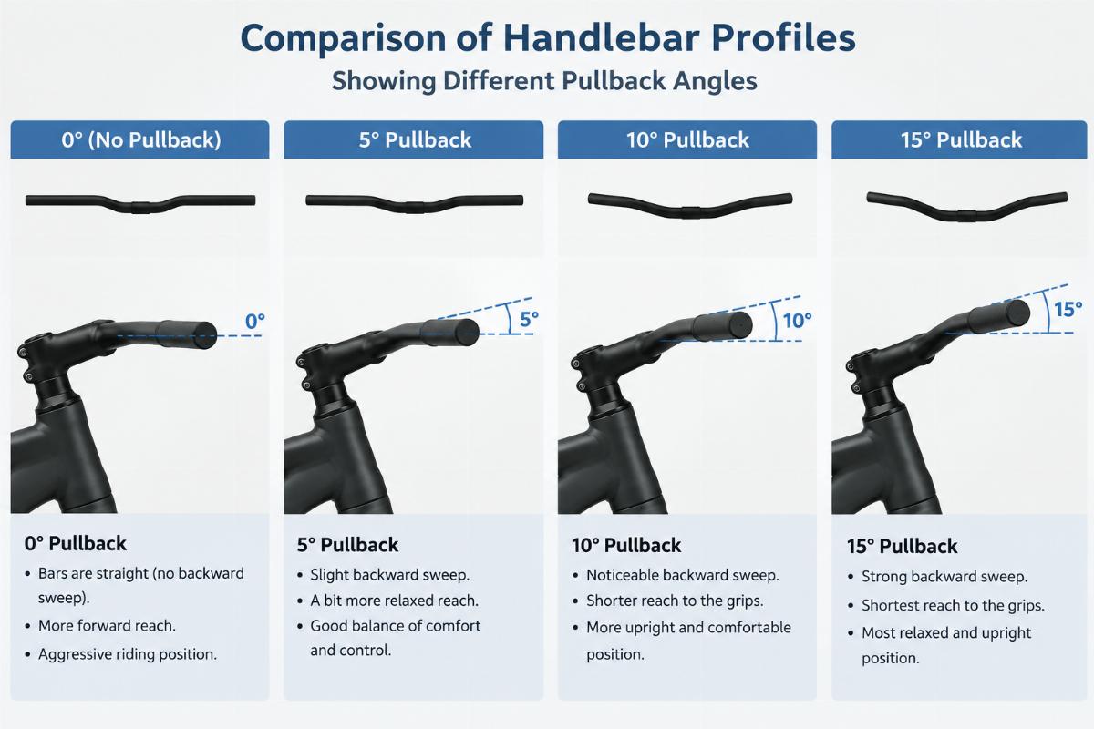 Comparison of handlebar profiles showing different pullback angles