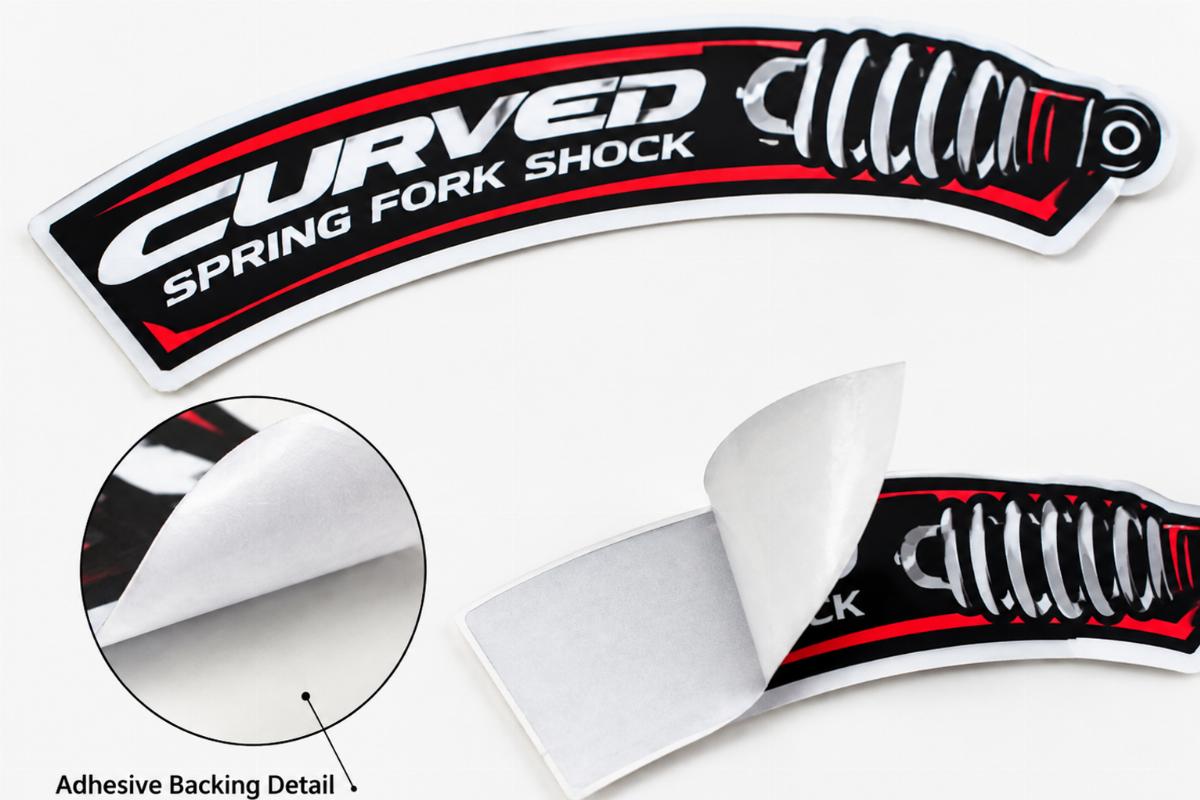 Curved spring fork shock logo decal adhesive backing detail