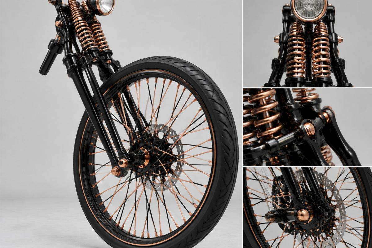 Custom springer front end 24 inch black and copper finish view