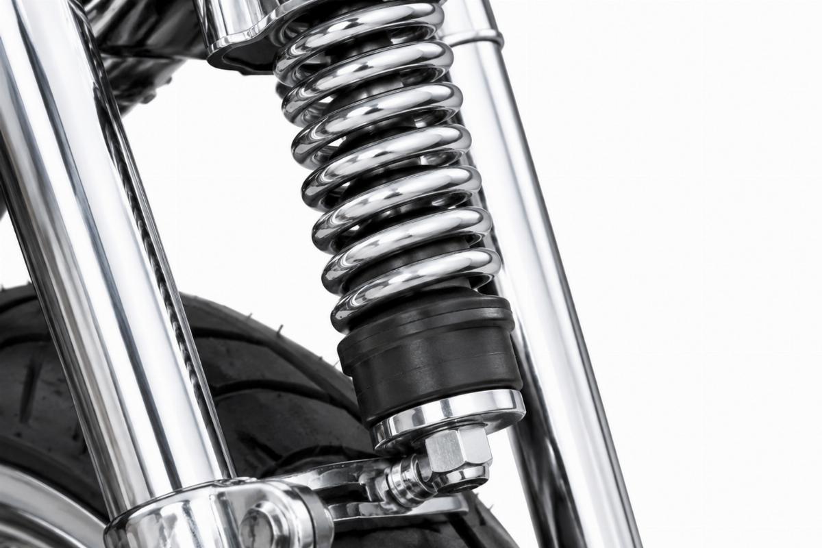 Detail of chrome lower buffer spring for spring fork front end